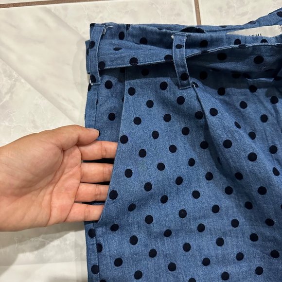 ICHI Polka Dot Chambray High Waisted Pants Womens Size Small Wide Leg Culottes - Picture 12 of 12